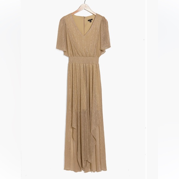 NWT Halogen V-Neck Smocked Waist Maxi Dress Gold - Picture 3 of 11
